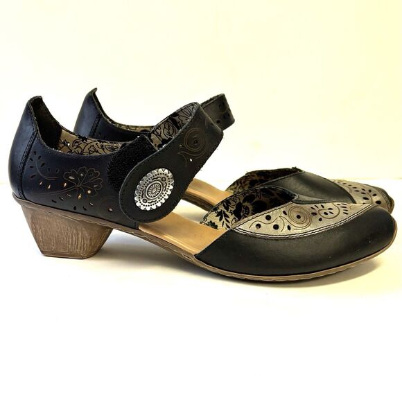 Rieker Antistress Sandalo Donna In Pelle Nera Con Tacco 4 Cm – Tecnologia Assorbimento Urti, Chiusura Regolabile – Perfetto Per L'Estate